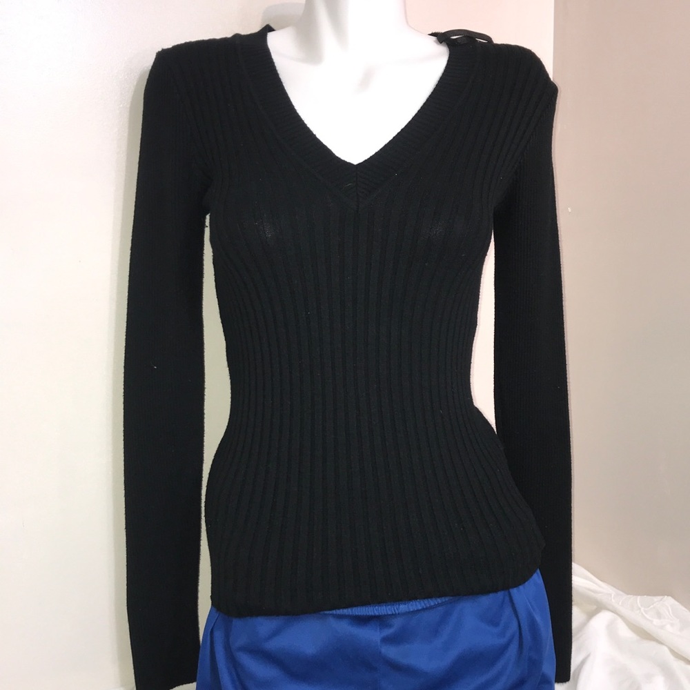 Urban Behaviour Black Ribbed V-Neck LongSleeve Top